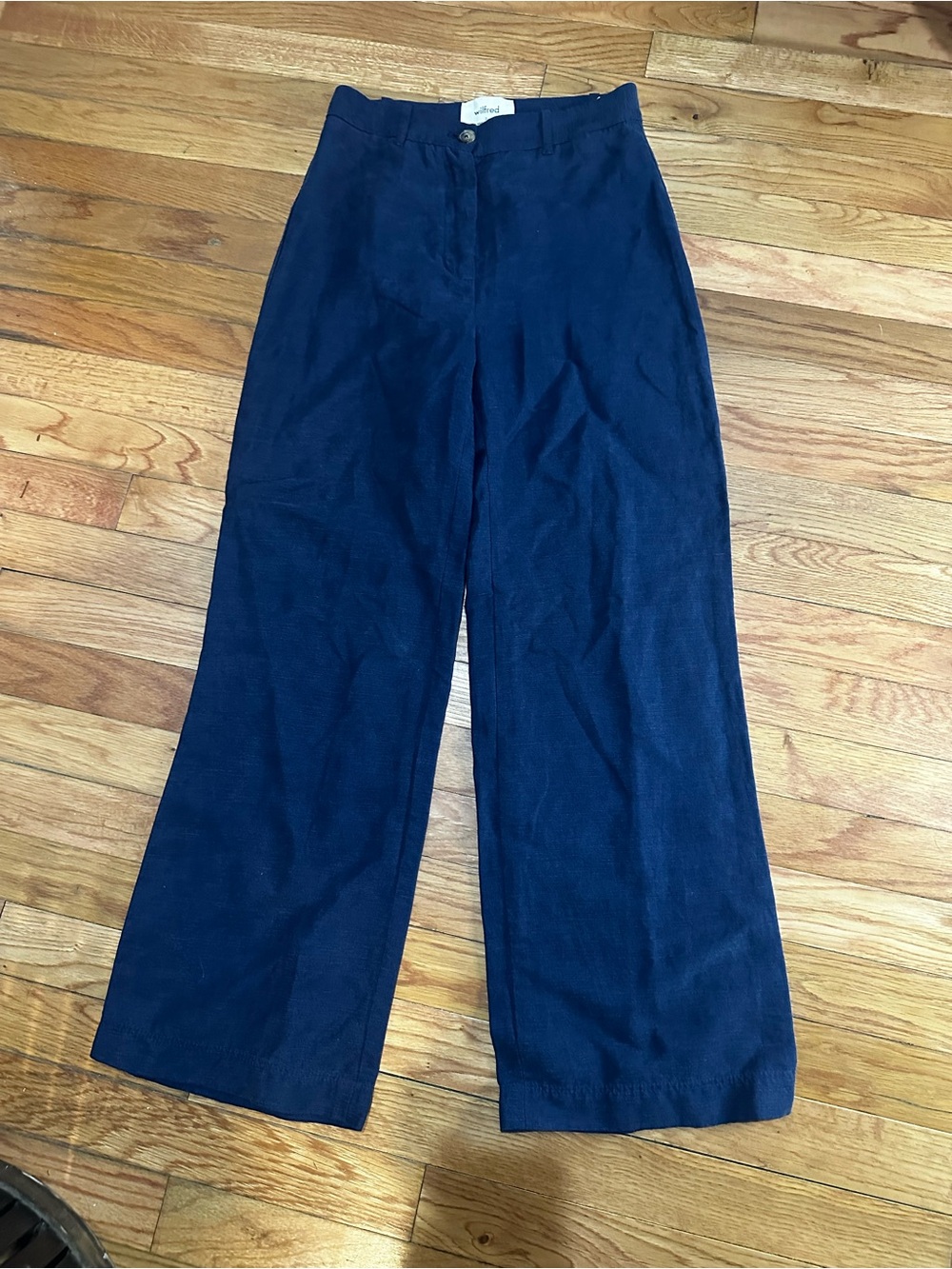 Wilfred Aritzia Navy Wide Leg Linen Pants High Waist Minimalist Cropped 0